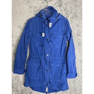 VTG J.Crew XS Blue Hooded‎ Cargo Utility Anorak Jacket Drawstring Waist Pockets